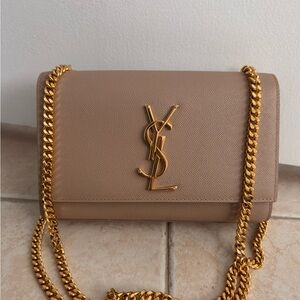 Saint Laurent Kate Small Beige Grain Leather Gold Chain Crossbody Bag Authentic